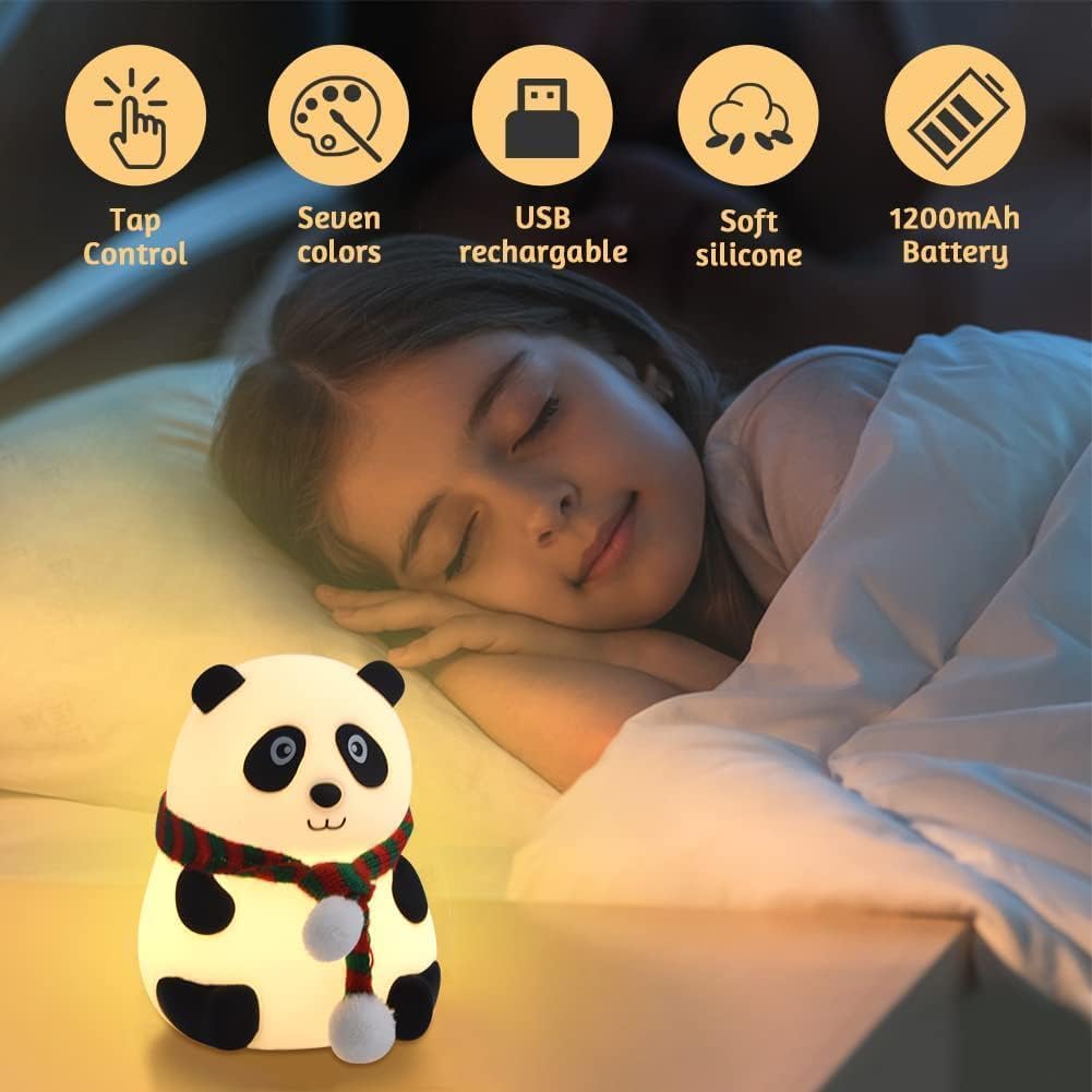 Votvy Electric  Rechargeable Panda Lamp, Cute Silicone Kawaii Night Lamp For Bedroom With Touch Gesture 7 Color Changing Adorable Christmas Gift Kids, Light,Table,Beside Kids Room