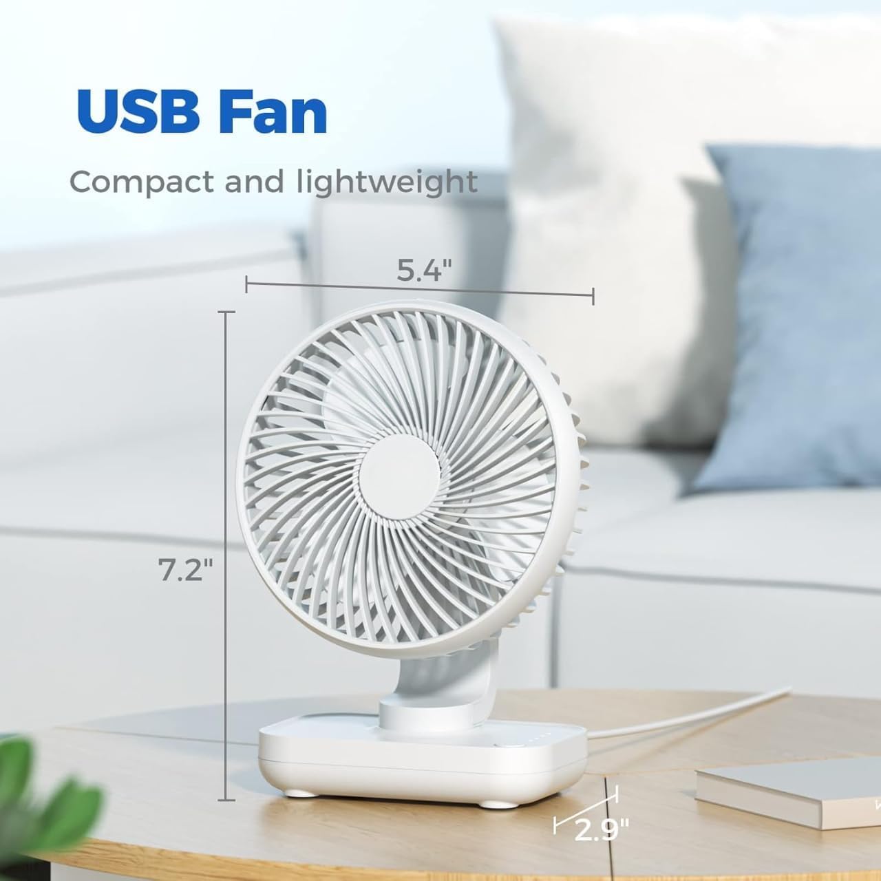 Votvy 3600mAh Rechargeable Desk Fan (90° Rotate), Portable Table Fan,USB Fan, USB Battery,4 Speed for Home Office Travel-The battery life is 8 hours with the maximum wind speed