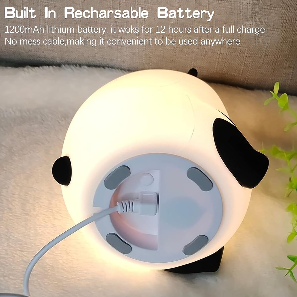 Votvy Electric  Rechargeable Panda Lamp, Cute Silicone Kawaii Night Lamp For Bedroom With Touch Gesture 7 Color Changing Adorable Christmas Gift Kids, Light,Table,Beside Kids Room