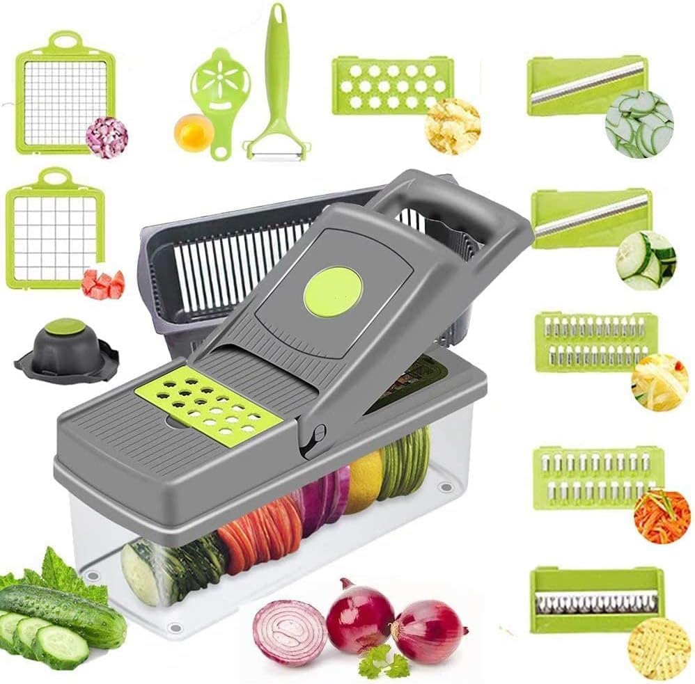 Votvy vegetable Chopper, Onion Chopper, Multifunctional 14 in 1 Food Chopper, Kitchen Vegetable Slicer Dicer Cutter,Veggie Chopper with 8 Blades,Carrot and Garlic Chopper with Container