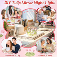 Votvy Acrylic DIY Tulip Cube Mirror Lamp, 30 Flowers LED Decorative Lamp, 2 In 1 Mirror & Table Ornaments For Bedroom Livingroom Desktop Decor Birthday Gift,Transparent