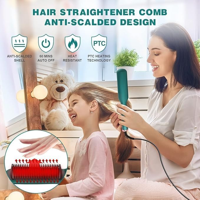 Votvy Hair Straightener Brush Comb for Women, Hair Styler Brush Straightening Iron, Straightener Machine PTC Heating Electric Comb Hair Straightening with 5 Temperature (Multicolored)