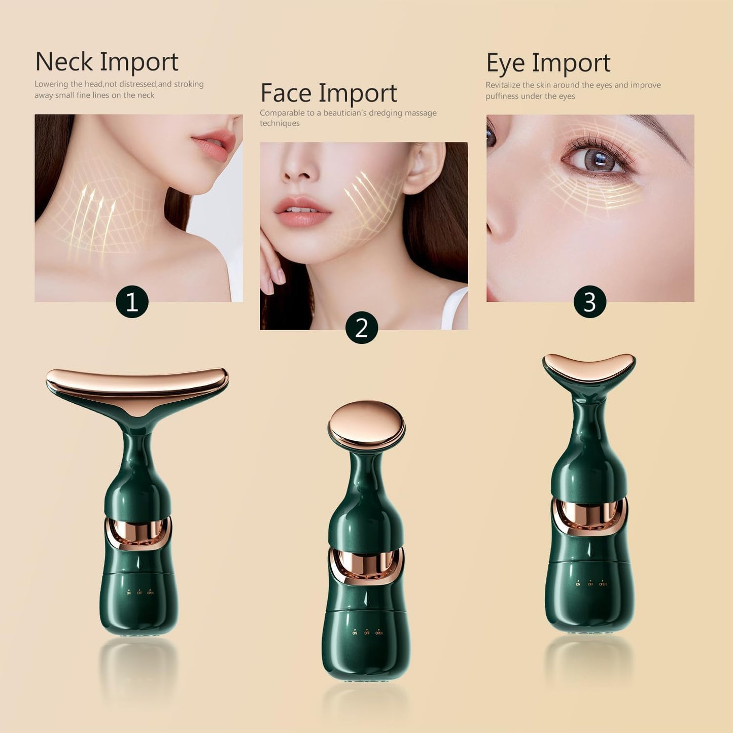 Votvy Electric  Face Slimming and uplift wand, 3-in-1 Beauty Massager for Face and Neck, Facial Massager for Skin Care, Thermal and Vibration Technologies for Skin Care Improve Glowing Skin, Smooth and Tightening Skin