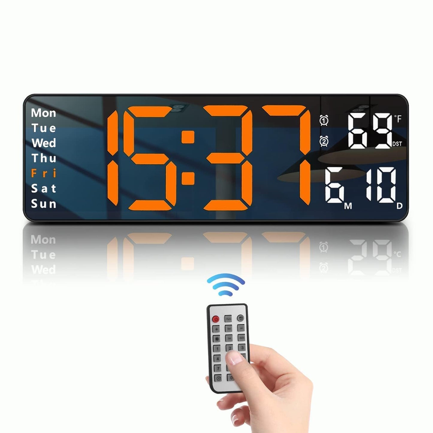 Votvy Digital Wall Clock Large Display Digital Clock with Remote Control Auto-Dimming Wall Clock with Night Light LED Digital Clock for Wall with Date, Temperature and Timer