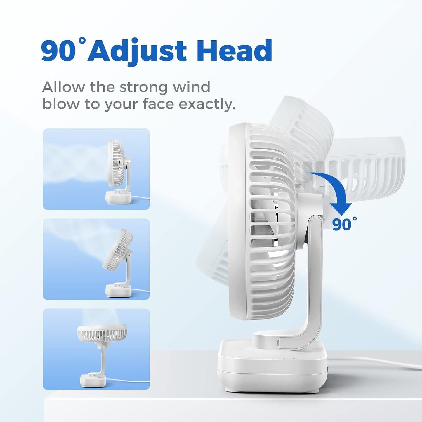 Votvy 3600mAh Rechargeable Desk Fan (90° Rotate), Portable Table Fan,USB Fan, USB Battery,4 Speed for Home Office Travel-The battery life is 8 hours with the maximum wind speed