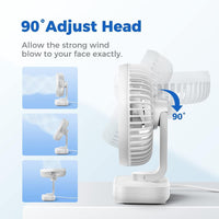 Votvy 3600mAh Rechargeable Desk Fan (90° Rotate), Portable Table Fan,USB Fan, USB Battery,4 Speed for Home Office Travel-The battery life is 8 hours with the maximum wind speed