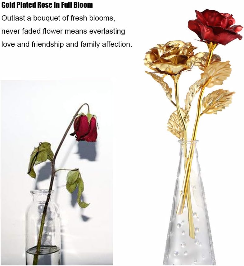 Votvy 24K Gold Plated Artificial Rose Flower with Gift Box | Eternal Golden Rose for Valentine’s Day, Birthday, Anniversary & Romantic Gifts for Girlfriend, Wife, Husband, or Loved Ones