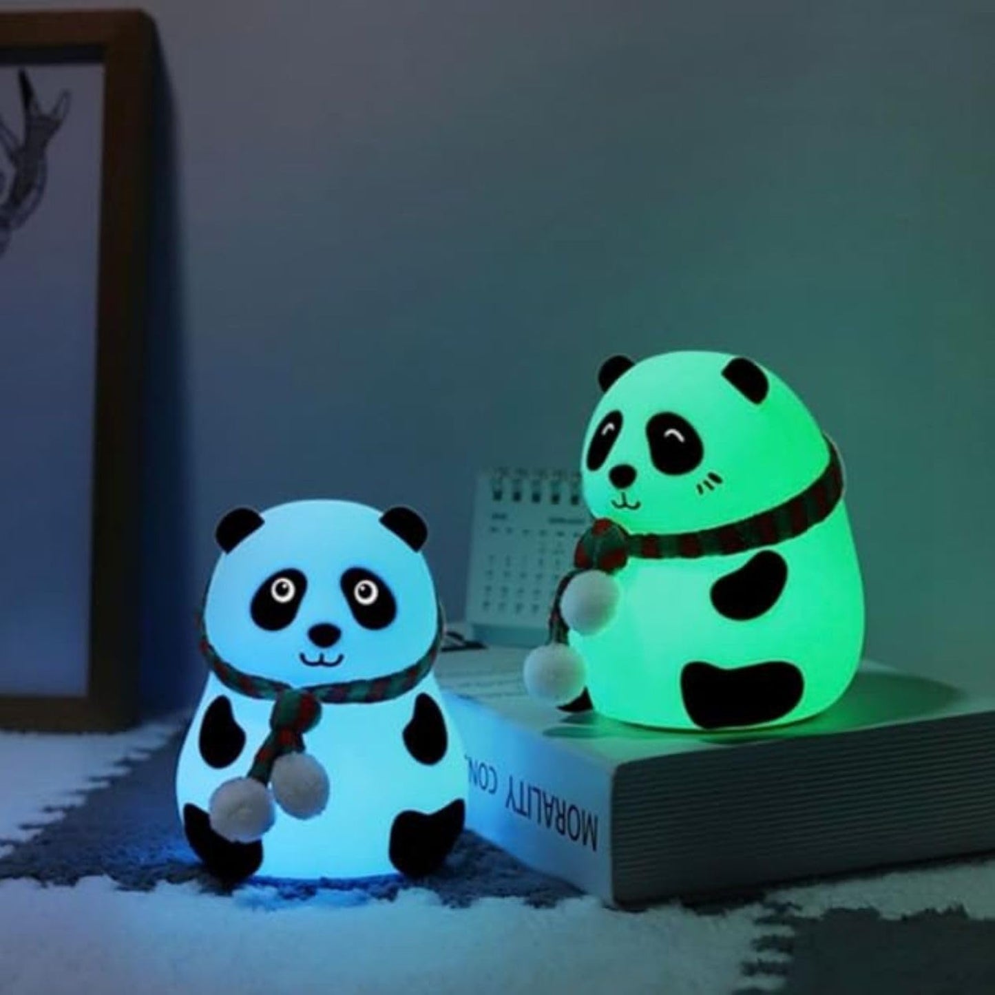Votvy Electric  Rechargeable Panda Lamp, Cute Silicone Kawaii Night Lamp For Bedroom With Touch Gesture 7 Color Changing Adorable Christmas Gift Kids, Light,Table,Beside Kids Room