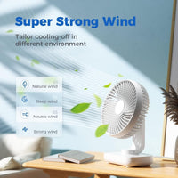 Votvy 3600mAh Rechargeable Desk Fan (90° Rotate), Portable Table Fan,USB Fan, USB Battery,4 Speed for Home Office Travel-The battery life is 8 hours with the maximum wind speed