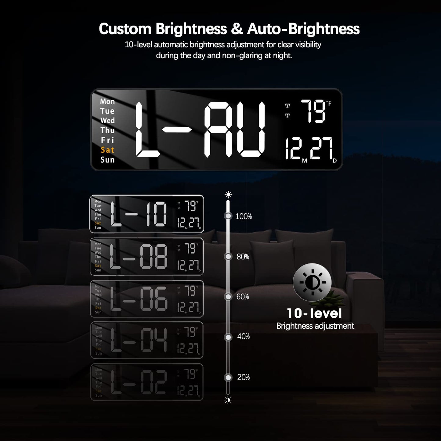 Votvy Digital Wall Clock Large Display Digital Clock with Remote Control Auto-Dimming Wall Clock with Night Light LED Digital Clock for Wall with Date, Temperature and Timer