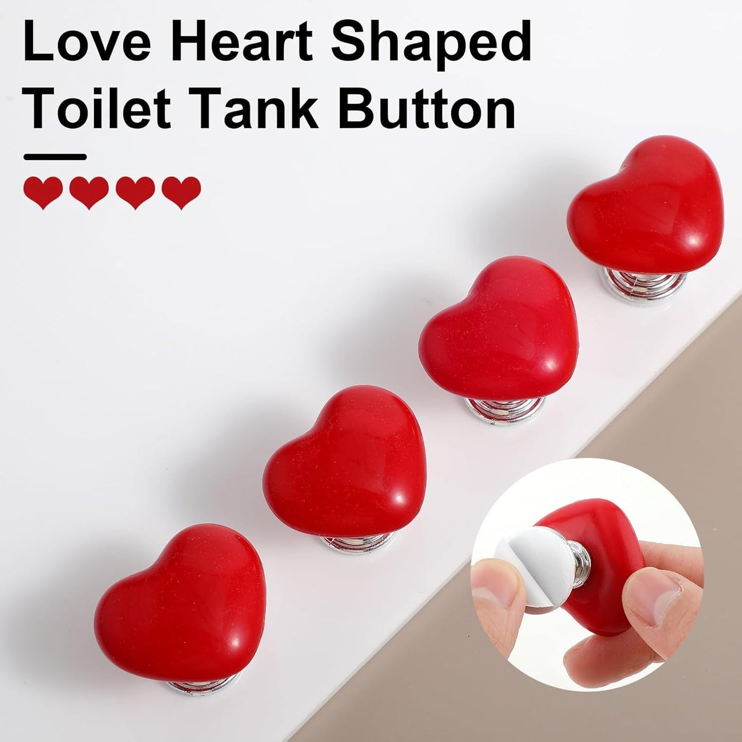 Votvy  4 Pcs Toilet Tank Button, Love Heart Shaped Toilet Push Button, Toilet Tank Press Button For Toilet Cover Lifter Handle Flush, Portable Toilet Tank Lid for Women Long Nail(Multicolour)