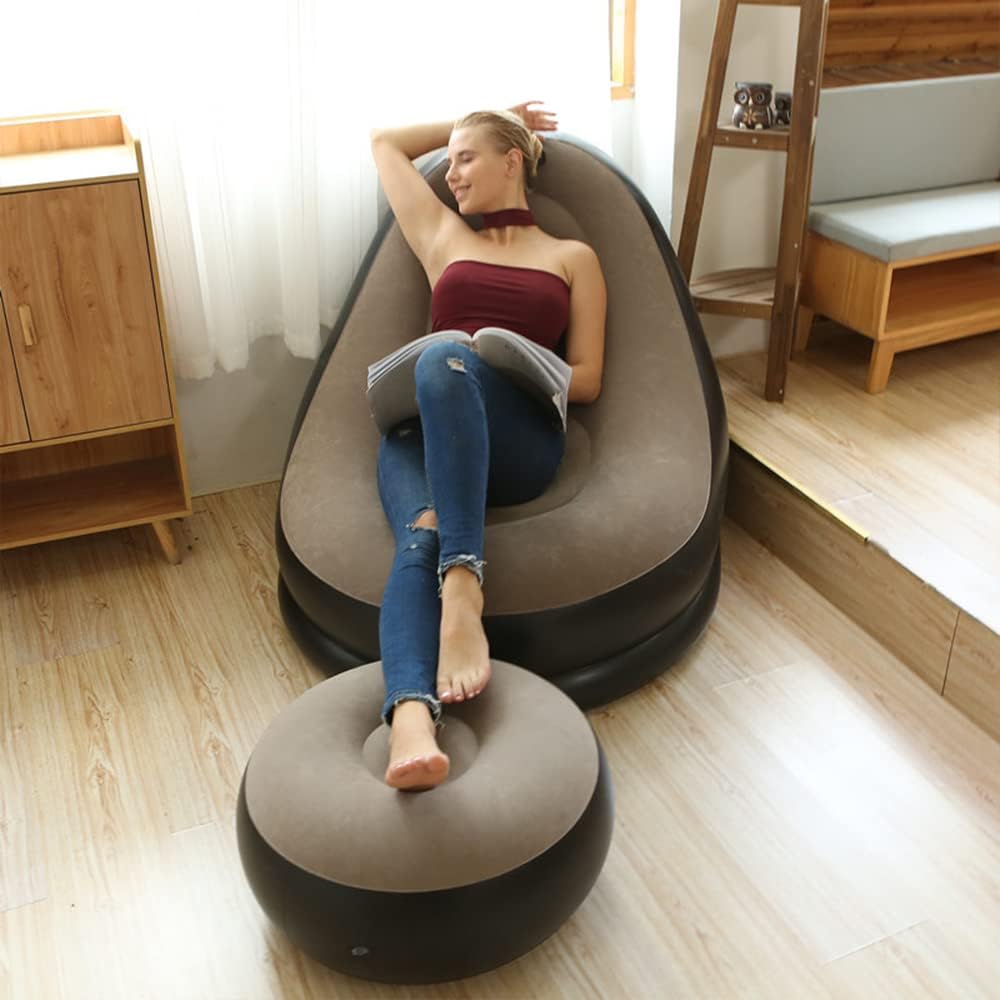 Votvy   Chair, Portable Fast Inflatable Sofa Chair with Foot Stool, Surface with Plush Smooth Comfortable Ideal for Living Room, Room and Outdoor Camping use