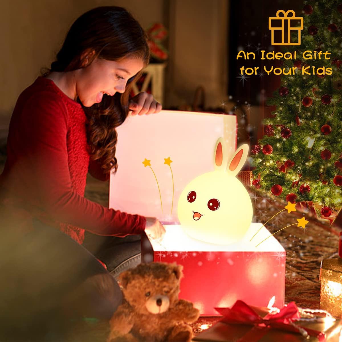 Votvy Electric  Night Lamp for Kids,Silicone Cute Little Rabbit LED Table Lamp, Birthday Gift for Kids (2-5 Years), Colour Changing with USB Rechargeable Night Light(Rabbit Lamp), Multicolour