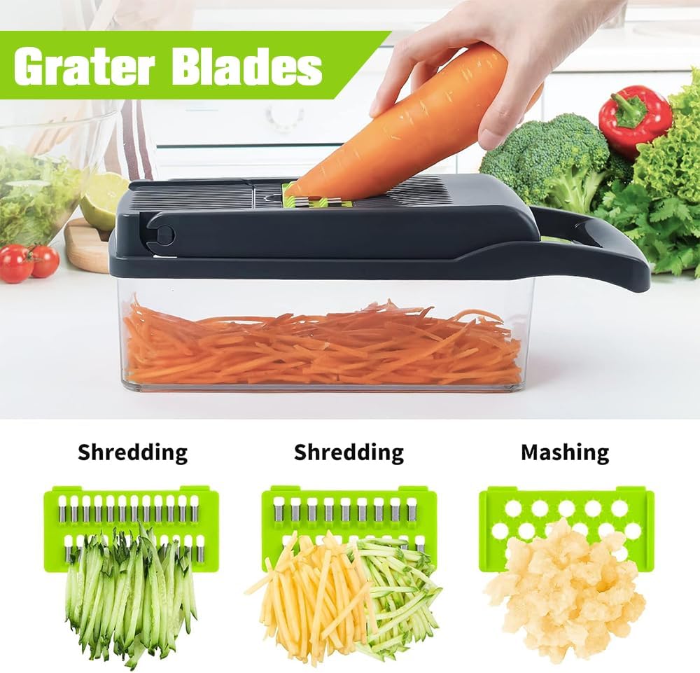 Votvy vegetable Chopper, Onion Chopper, Multifunctional 14 in 1 Food Chopper, Kitchen Vegetable Slicer Dicer Cutter,Veggie Chopper with 8 Blades,Carrot and Garlic Chopper with Container