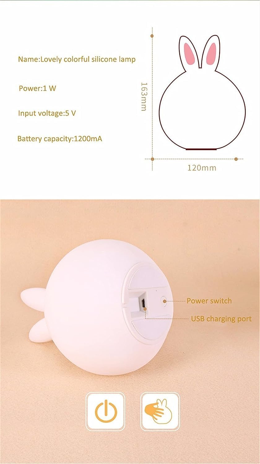 Votvy Electric  Night Lamp for Kids,Silicone Cute Little Rabbit LED Table Lamp, Birthday Gift for Kids (2-5 Years), Colour Changing with USB Rechargeable Night Light(Rabbit Lamp), Multicolour