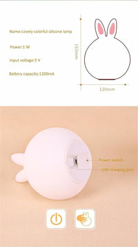 Votvy Electric  Night Lamp for Kids,Silicone Cute Little Rabbit LED Table Lamp, Birthday Gift for Kids (2-5 Years), Colour Changing with USB Rechargeable Night Light(Rabbit Lamp), Multicolour