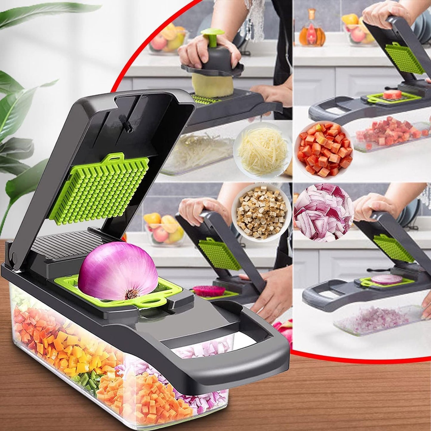 Votvy vegetable Chopper, Onion Chopper, Multifunctional 14 in 1 Food Chopper, Kitchen Vegetable Slicer Dicer Cutter,Veggie Chopper with 8 Blades,Carrot and Garlic Chopper with Container