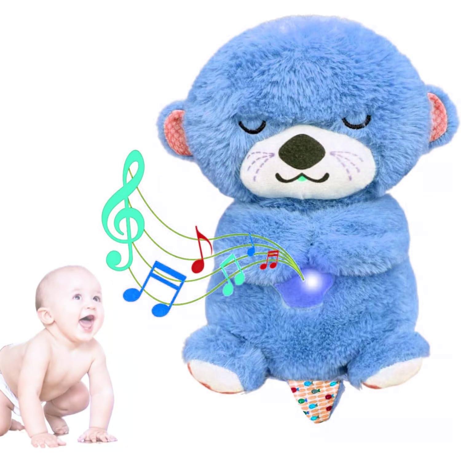 Votvy Baby Plush Toy with Music, Lights & Breathing Motion, Interactive Teddy Bear for Sensory Learning, Soft Stuffed Animal for Newborn Babies, Musical Toy Gift for Kids (Random Color) – 30cm