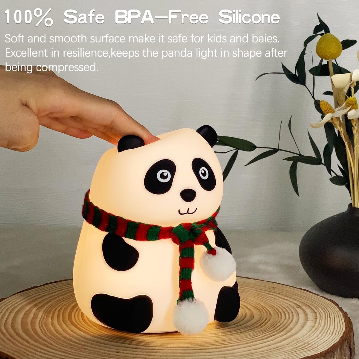 Votvy Electric  Rechargeable Panda Lamp, Cute Silicone Kawaii Night Lamp For Bedroom With Touch Gesture 7 Color Changing Adorable Christmas Gift Kids, Light,Table,Beside Kids Room