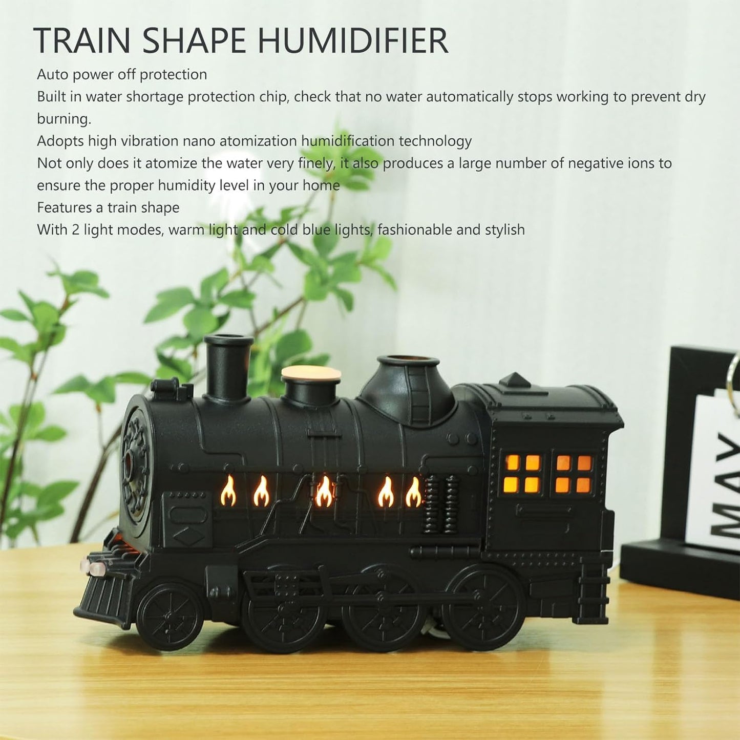 Votvy Train Essential Oil Diffuser Ultrasonic Cool Mist Aromatherapy Diffuser Humidifier with Auto Shut-Off and 2 Light 2 Mist Mode, Auto Shut-Off, for Large Room, Home, Office Hotel 300ml (Train)