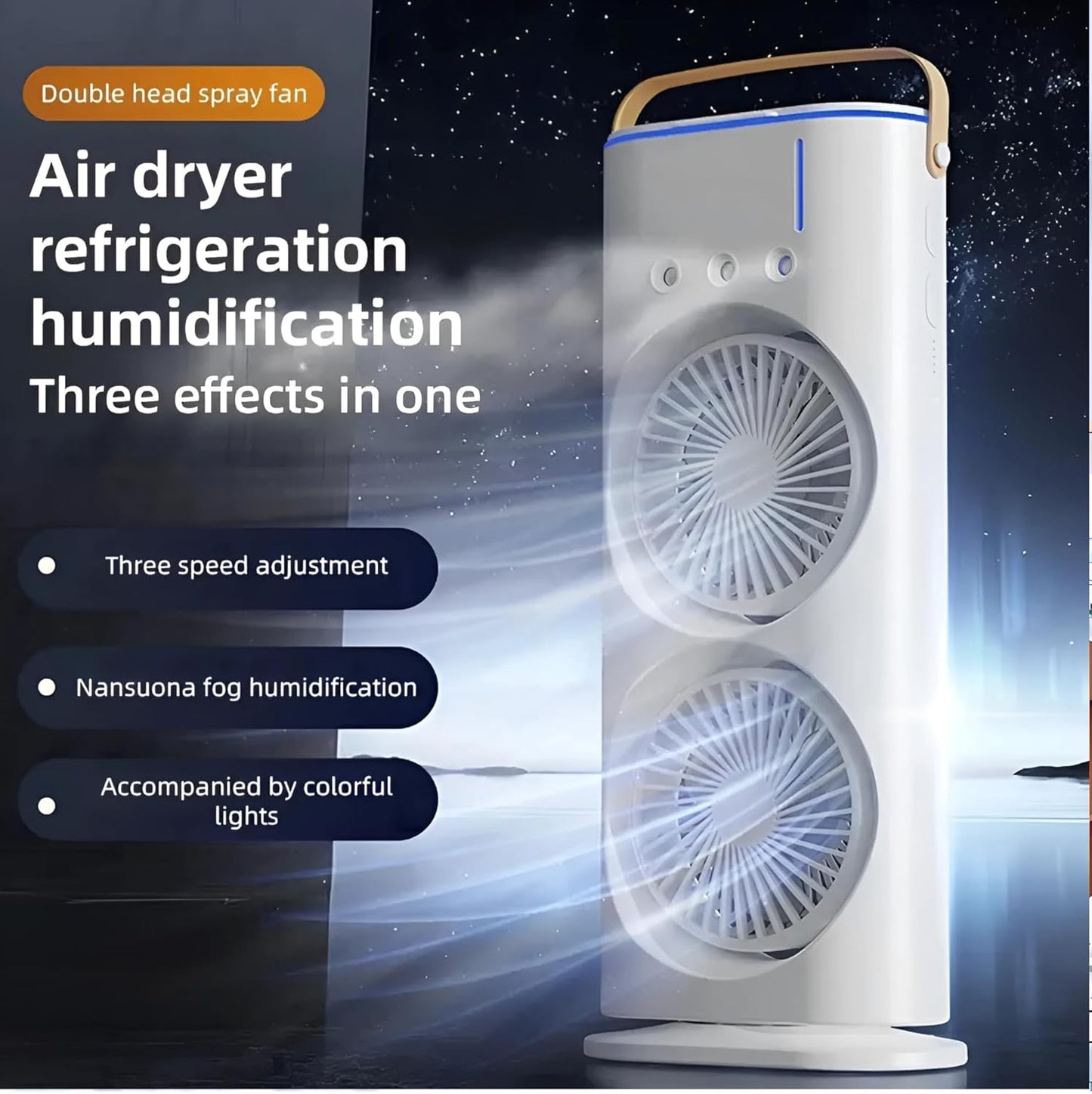 Votvy Electric Double Ended Spray Fan, Cold Air Fan, 2025 New 3 Gears USB Rechargeable Oscillating fan with LED Light Cooler Fan, Touch & Remote Control, 280ml Water Tank, Ice Filling Fan