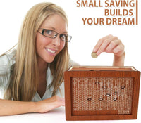 Votvy Wooden Piggy Bank for Kids & Adults,Coin Box with Carved Design,Savings Box,Children Savings Challenge Box, Cashbox,Wooden Coin Piggy Bank,Money Save Box,Cash Collection Bank for Kids and Adults