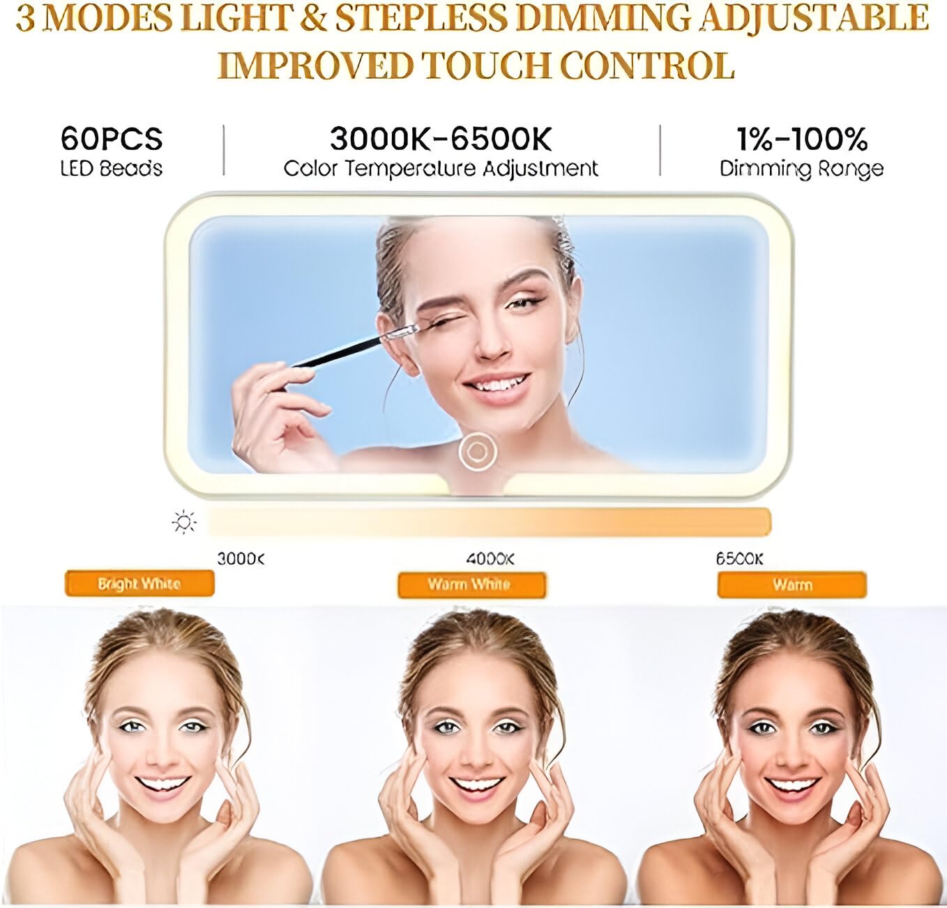 Votvy Led Car Sun Visor Vanity Mirror, Upgraded Car Mirror with Lights,Large Dimmable Light up Vanity Makeup Mirror for Car,Rechargeable Universal Rear View Mirror for Car Visor