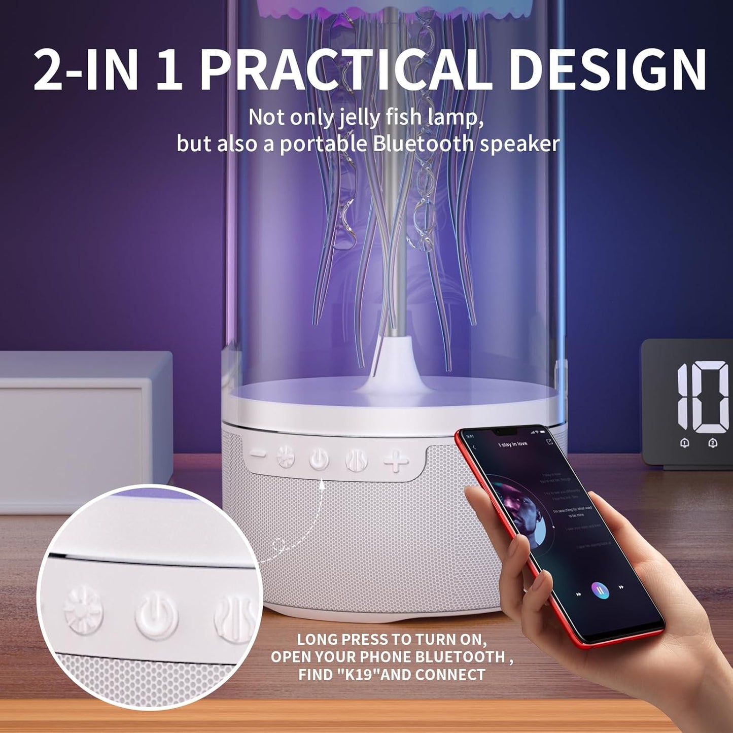 Votvy Jellyfish Speaker, Jellyfish Mood Lamp, Jellyfish Bluetooth Speaker lamp, Jellyfish Speaker Lamp, Color Changing LED, Stereo Surround Sound, Floating Jellyfish, Volume Control electric
