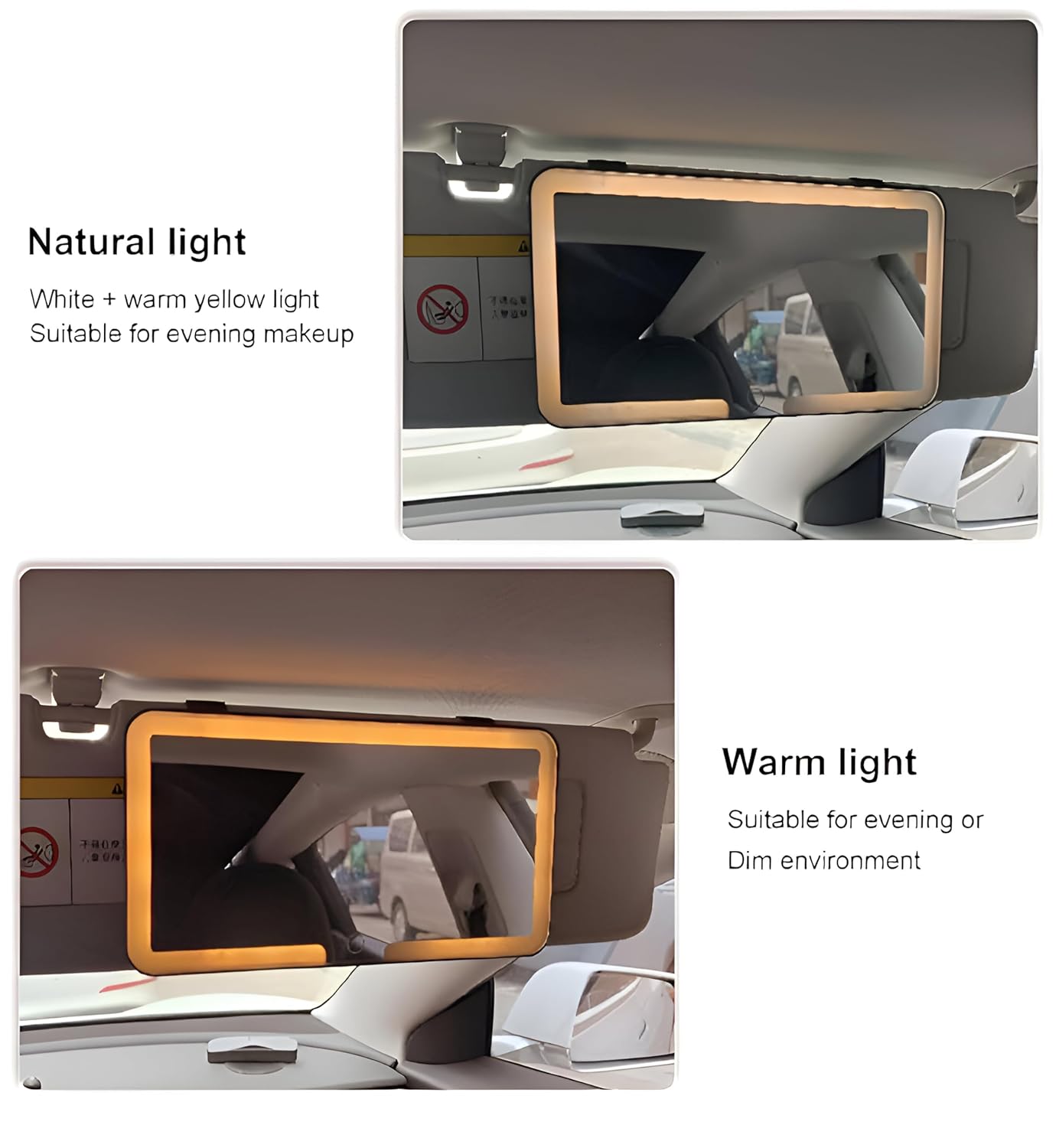 Votvy Led Car Sun Visor Vanity Mirror, Upgraded Car Mirror with Lights,Large Dimmable Light up Vanity Makeup Mirror for Car,Rechargeable Universal Rear View Mirror for Car Visor