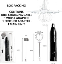 Votvy Rechargeable Milk Frother Handheld with 2 Heads, Black Color Coffee Electric Whisk Drink Foam Mixer, Mini Hand Stirrer with 3 Speeds Adjustable for Latte, Cappuccino, Hot Chocolate, Egg