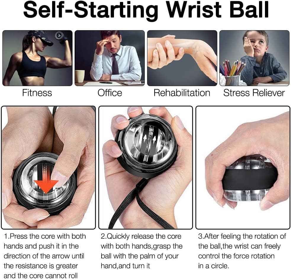 Votvy Wrist Trainer Ball | Auto-Start Arm Strengthener Hand Enhancer | Essential Gyroscopic Wrist & Forearm Exerciser | Wrist Power Gyro Ball for Stronger Muscle, Fingers, Bones Workout, Exercise