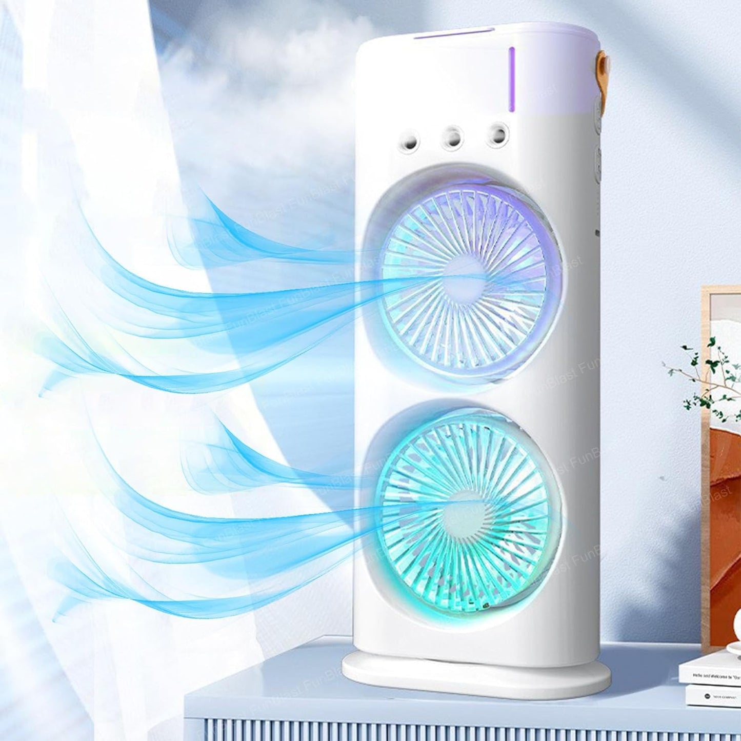 Votvy Electric Double Ended Spray Fan, Cold Air Fan, 2025 New 3 Gears USB Rechargeable Oscillating fan with LED Light Cooler Fan, Touch & Remote Control, 280ml Water Tank, Ice Filling Fan