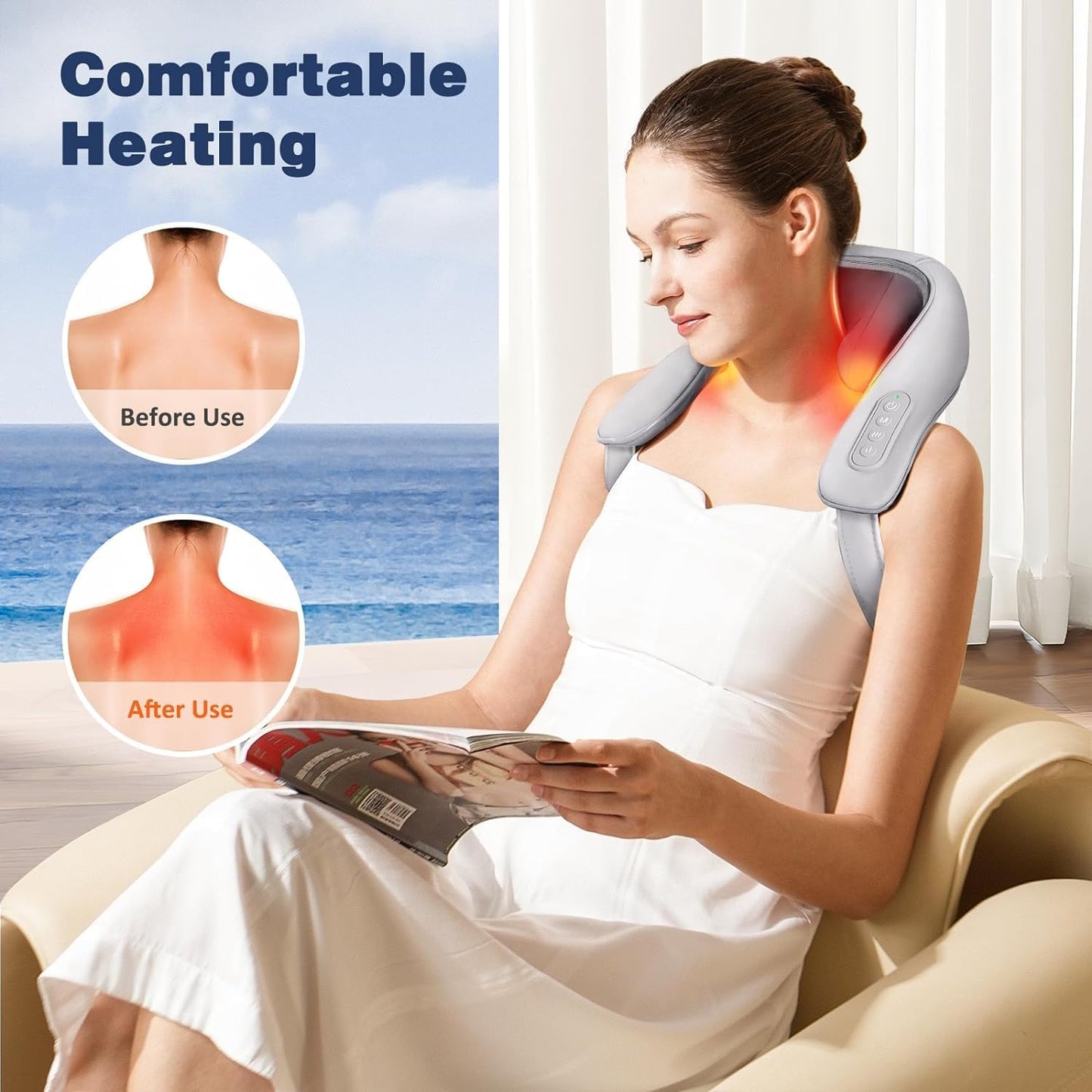Votvy  Neck Massager for Cervical Pain Relief,Electric Deep Tissue Shiatsu with Infrared Heat Therapy 5D Kneading Massage Machine for Full Body Relax,Neck,Muscles,Back,Shoulder,Legs - 6 Month Warranty