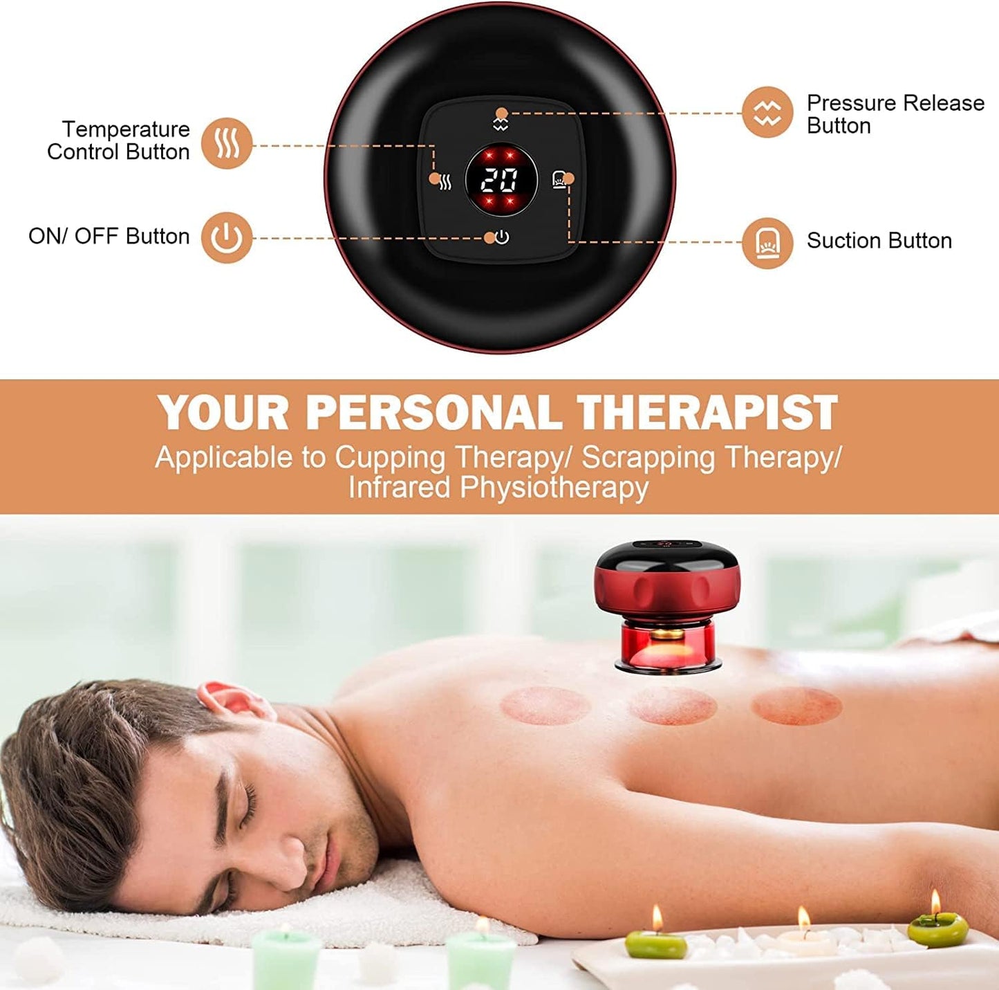 Votvy  Electric Cupping Therapy Set, Smart Suction Cup Massager Machine Cupping Gua Sha Scraping Device Handheld Back Massage Tool, for Helps Reduce Muscle Pain Better Blood Circulation