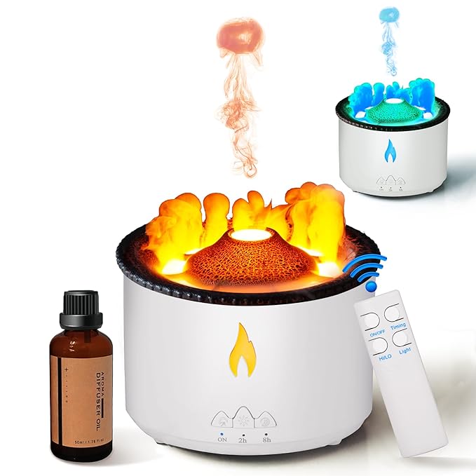 Votvy Oil Diffuser with Flame Light Cool Mist Humidifier with 2 Mist Modes Timer and Auto-Off Safety Protection Quiet Diffusers for Aromatherapy Essential Oil for Home Office SPA Yoga | Plastic Electric