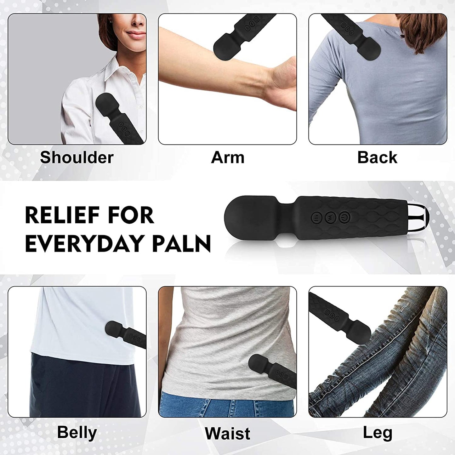 Votvy  Full Body Massager for Women & Men, Rechargeable Wireless Massager Machine for Pain Relief, Handheld Massager with Medical Grade Silicone, 8 Speeds, 20 Modes, (Black)Electric