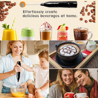 Votvy Rechargeable Milk Frother Handheld with 2 Heads, Black Color Coffee Electric Whisk Drink Foam Mixer, Mini Hand Stirrer with 3 Speeds Adjustable for Latte, Cappuccino, Hot Chocolate, Egg