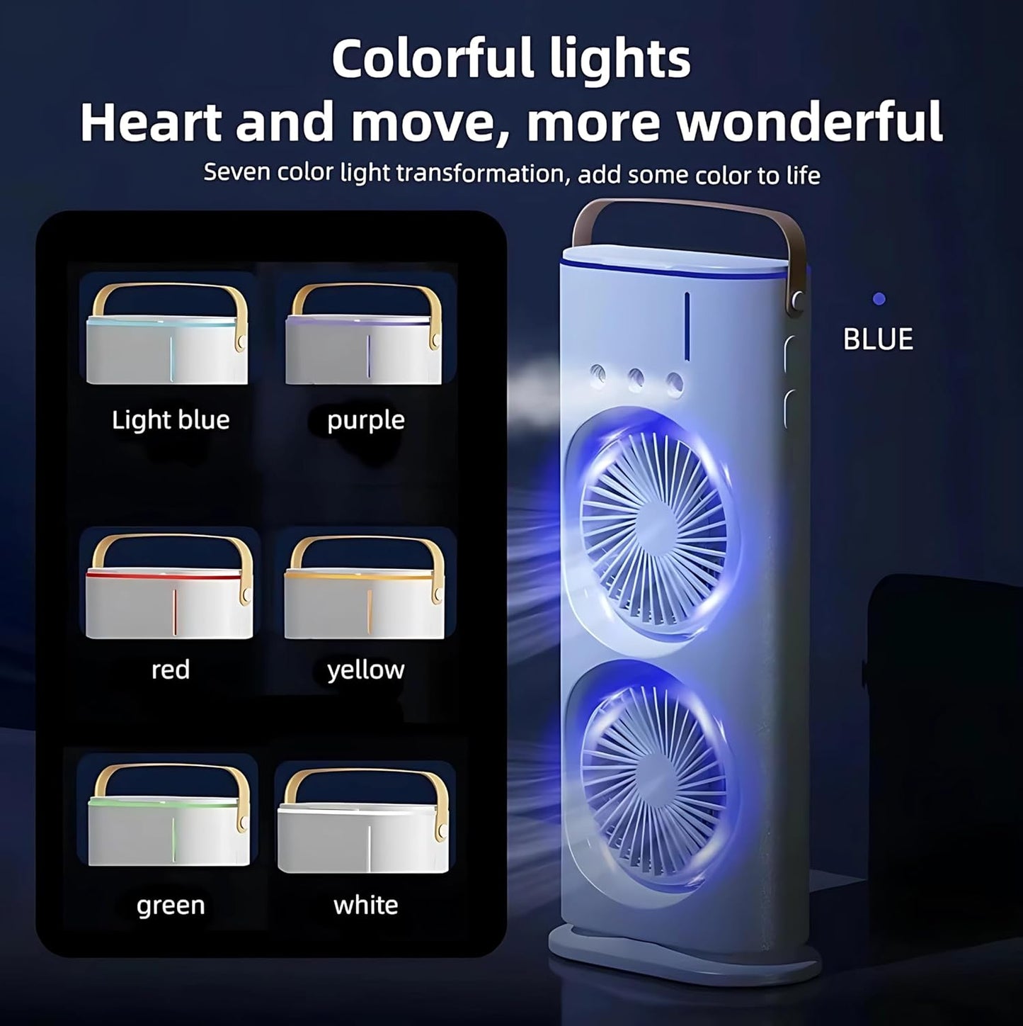 Votvy Electric Double Ended Spray Fan, Cold Air Fan, 2025 New 3 Gears USB Rechargeable Oscillating fan with LED Light Cooler Fan, Touch & Remote Control, 280ml Water Tank, Ice Filling Fan