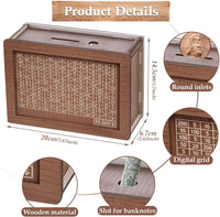 Votvy Wooden Piggy Bank for Kids & Adults,Coin Box with Carved Design,Savings Box,Children Savings Challenge Box, Cashbox,Wooden Coin Piggy Bank,Money Save Box,Cash Collection Bank for Kids and Adults