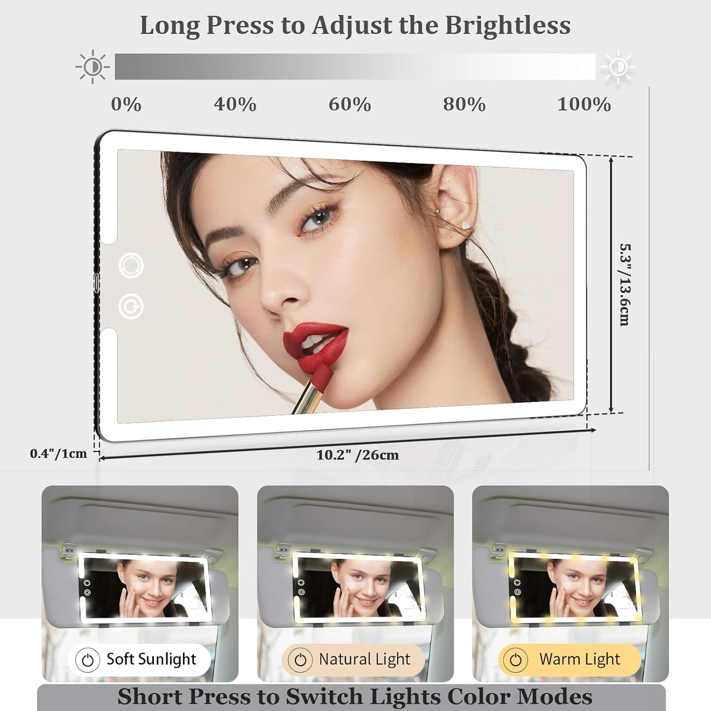 Votvy Led Car Sun Visor Vanity Mirror, Upgraded Car Mirror with Lights,Large Dimmable Light up Vanity Makeup Mirror for Car,Rechargeable Universal Rear View Mirror for Car Visor