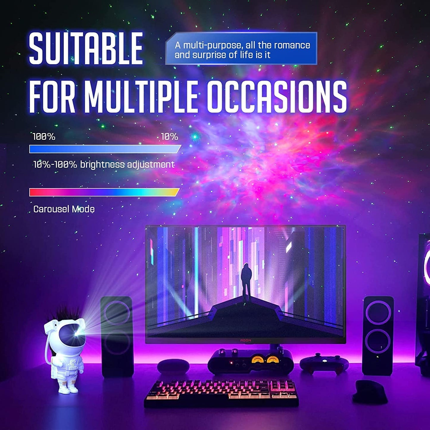 Votvy Star Projector, Astronaut Projector Galaxy, Children's Night Light with Nebula, 8 Modes, Remote Control and 360° Rotation Lamp Projector Galaxy Ceiling Bedroom, Gifts for Children and Adult