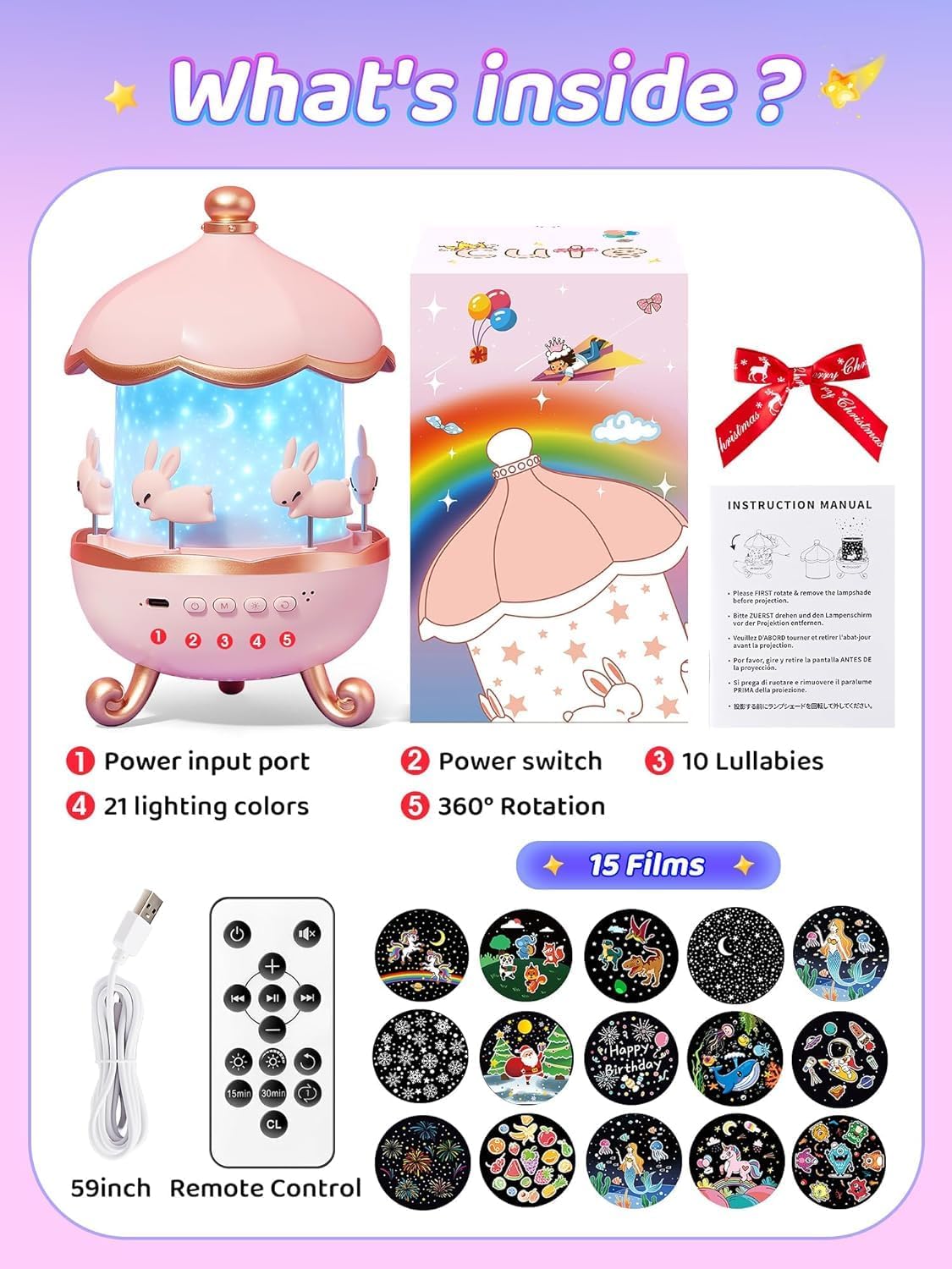 Votvy Electric Rotating Cabin Projector Lamp Star Projector Night Light for Kids Baby Sound Machine Night Light for Room Decor Kids Night Lights for Bedroom, (No Remote Control) (Battery not Included)