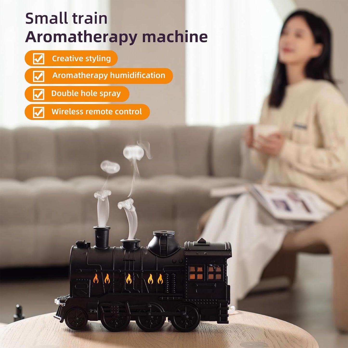 Votvy Train Essential Oil Diffuser Ultrasonic Cool Mist Aromatherapy Diffuser Humidifier with Auto Shut-Off and 2 Light 2 Mist Mode, Auto Shut-Off, for Large Room, Home, Office Hotel 300ml (Train)