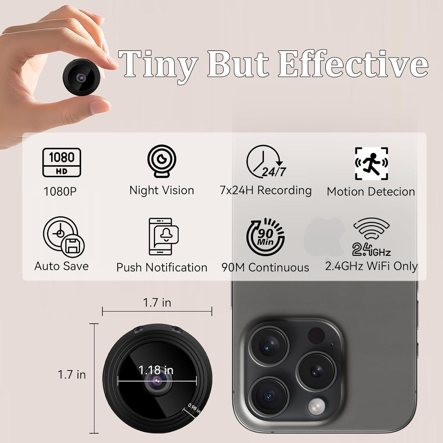 Votvy 1080P Mini Spy Camera with Low Light Vision, Mini Portable Security Camera, Hidden Camera with Audio and Video Recorder for Home/Office Security Camera (Black)