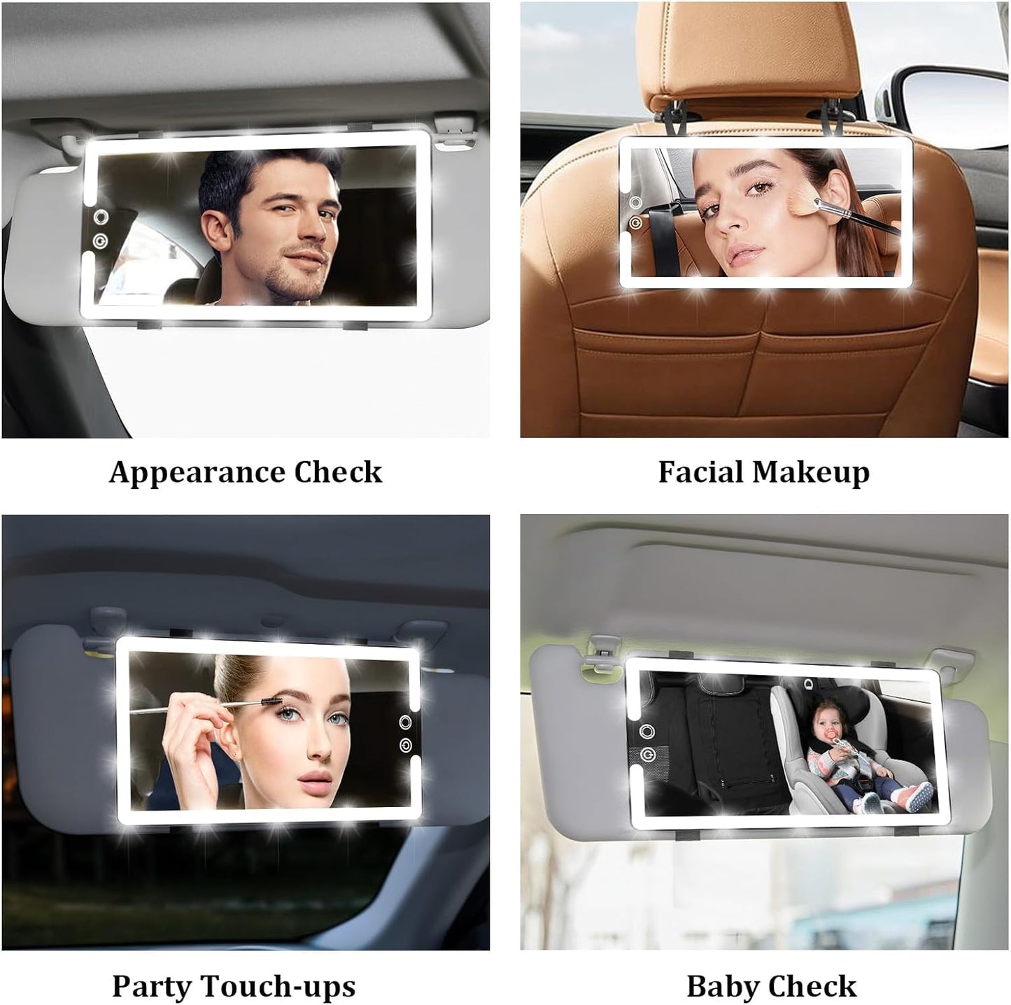 Votvy Led Car Sun Visor Vanity Mirror, Upgraded Car Mirror with Lights,Large Dimmable Light up Vanity Makeup Mirror for Car,Rechargeable Universal Rear View Mirror for Car Visor