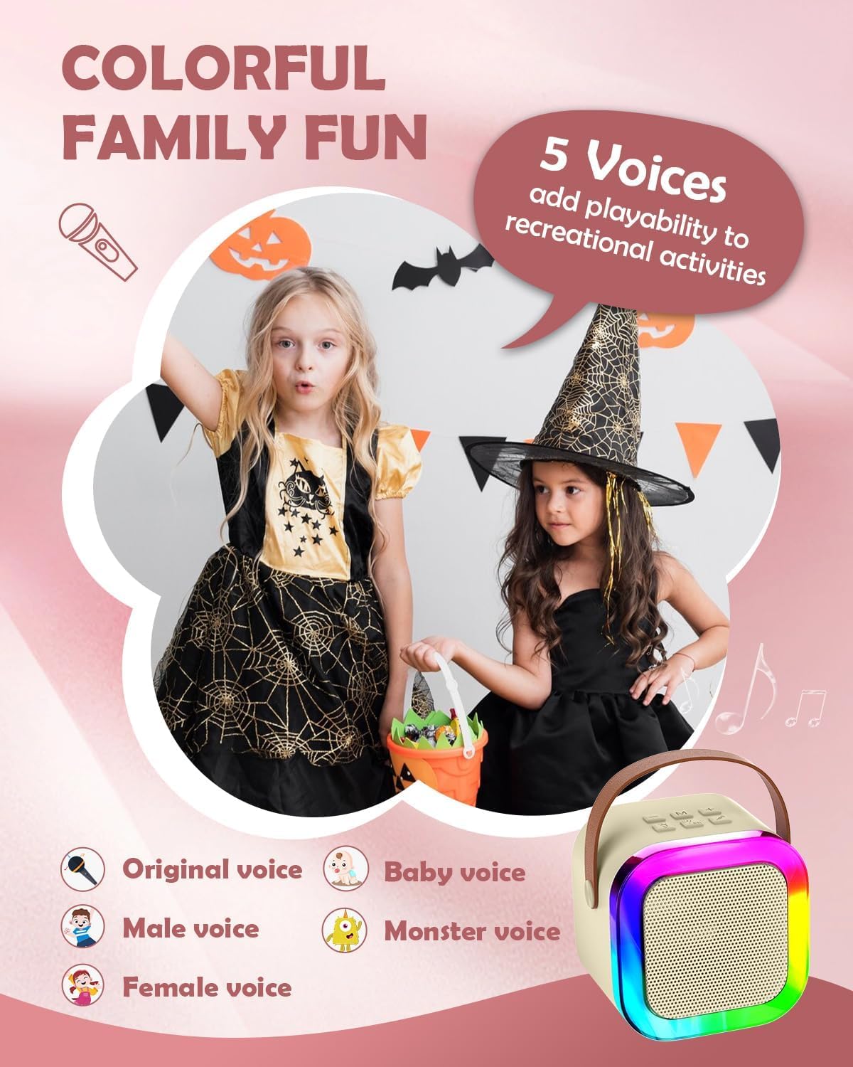 Votvy Electric Rechargeable Karaoke Mic with Speaker for Singing | Wireless Mini Portable Bluetooth Speaker with Microphone & LED Lights | Cute Birthday Gift for Kids Musical Toys for Boys, Girls and Adults