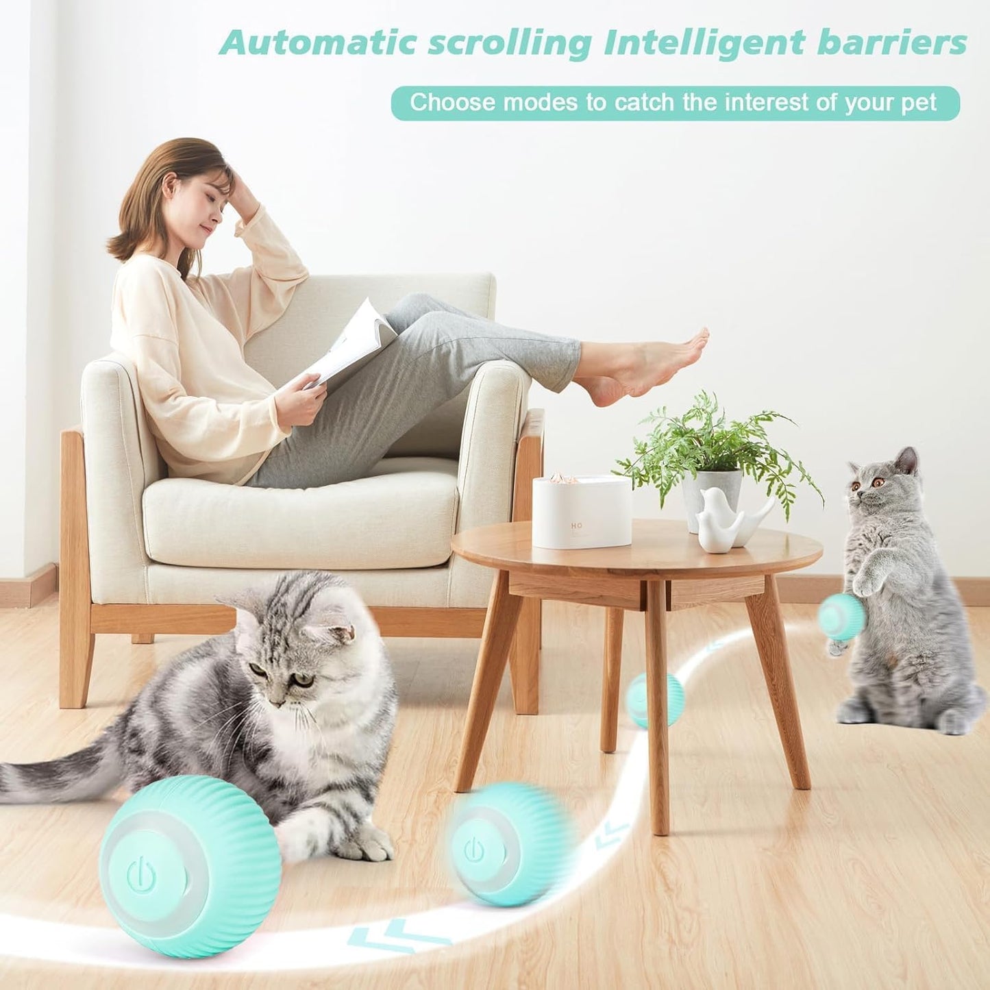 Votvy Smart LED 360° Rotating Cat & Dog Pet Toy Ball | Rechargeable, Interactive Pet Chaser with LED, Automatic Obstacle Avoidance, Ideal for Stimulating Indoor Cats (Blue)