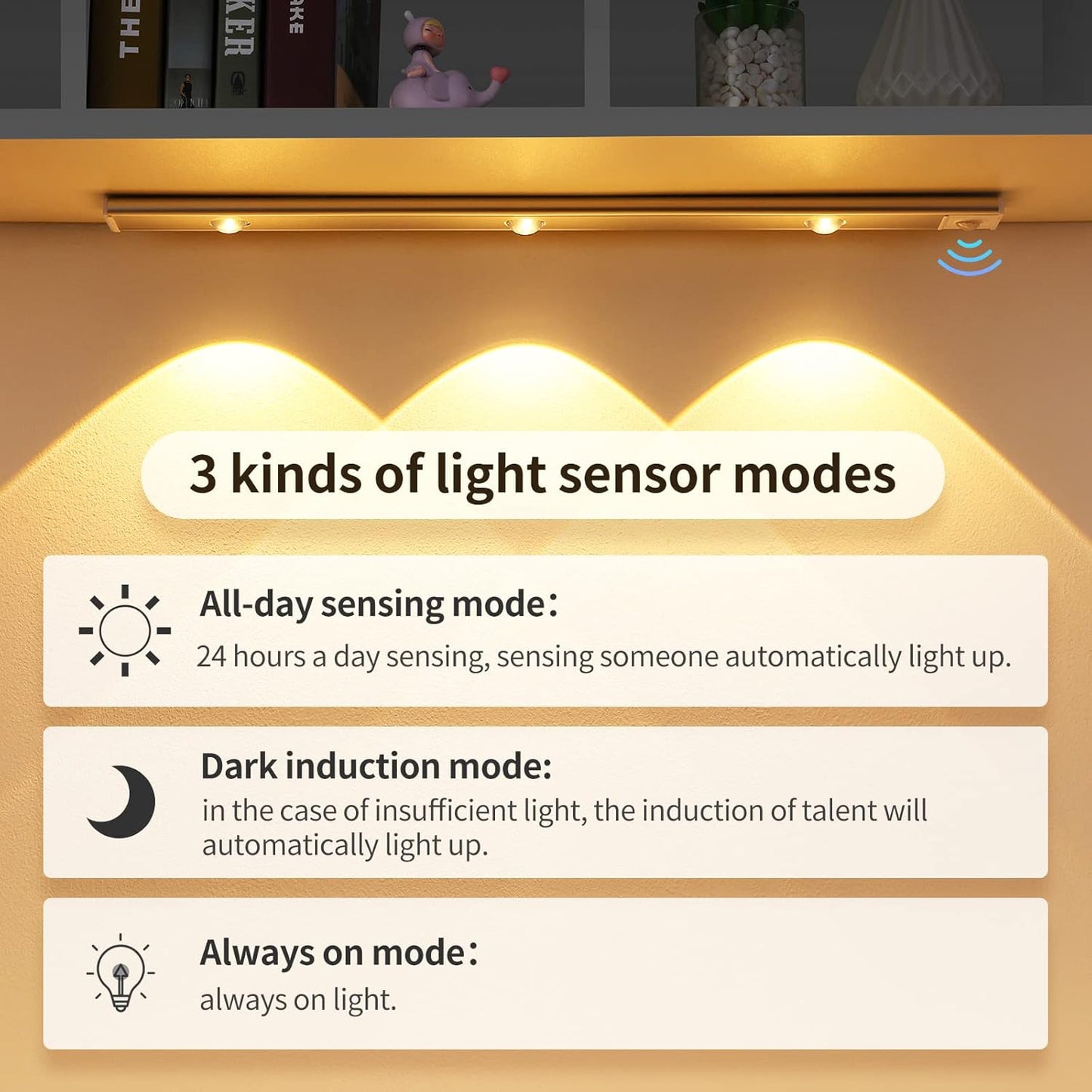 Votvy Electric Under The Cabinet Lights 40 cm Motion Light Home Removable Dimmable USB Rechargeable Closet Light, Wireless Wardrobe Light for Home, Kitchen, Stairs, Wardrobe (Pack of 1)