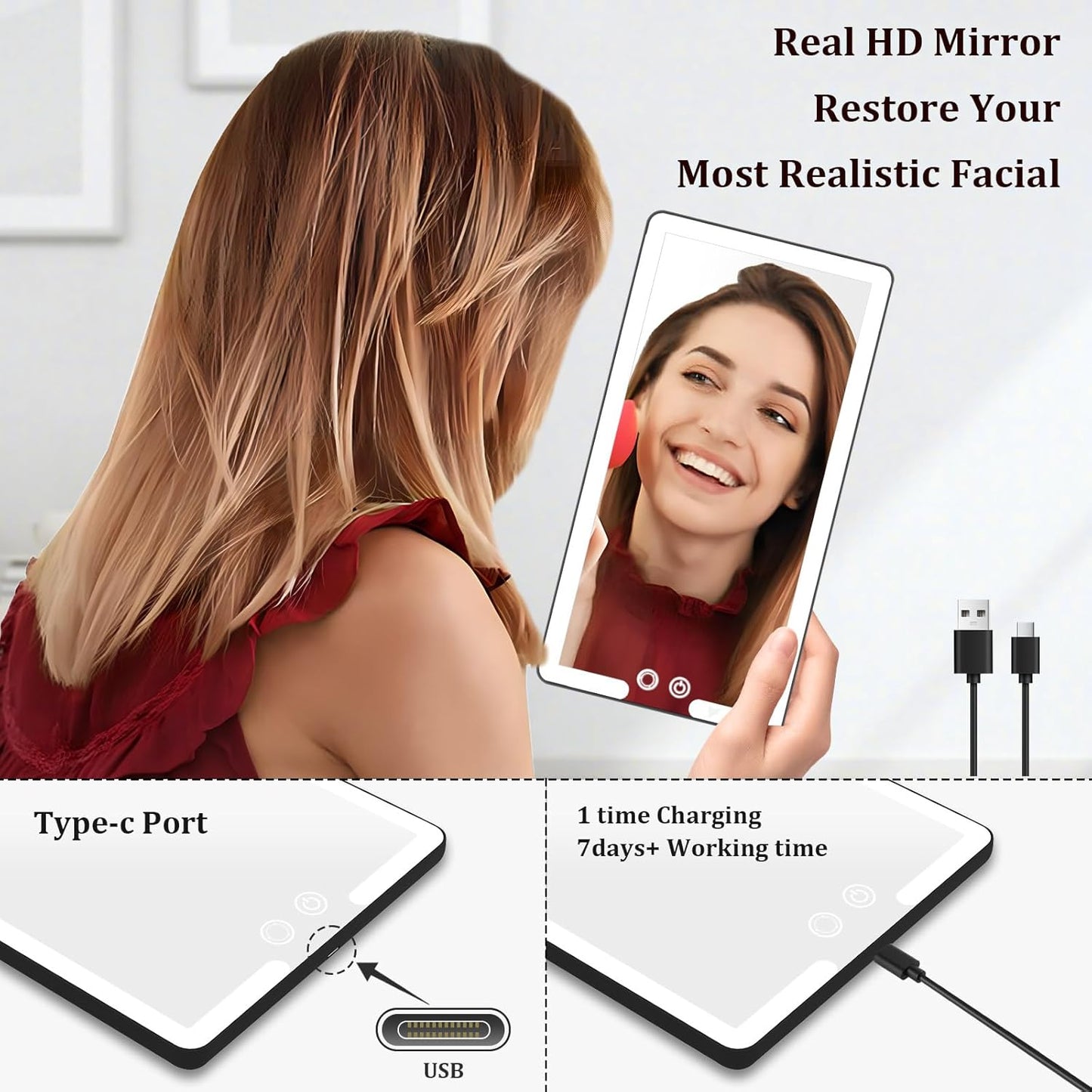 Votvy Led Car Sun Visor Vanity Mirror, Upgraded Car Mirror with Lights,Large Dimmable Light up Vanity Makeup Mirror for Car,Rechargeable Universal Rear View Mirror for Car Visor