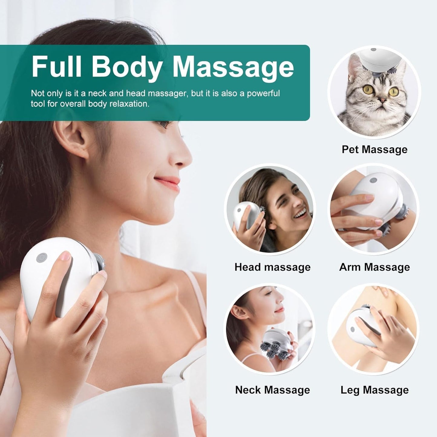 Votvy Scalp Massager Rechargeable Electric Head Kneading Massager, 3 Speed Modes, Handheld Portable Head Scratcher Massager for Hair Growth, Deep Clean & Stress Relax electric Head Massager Machine